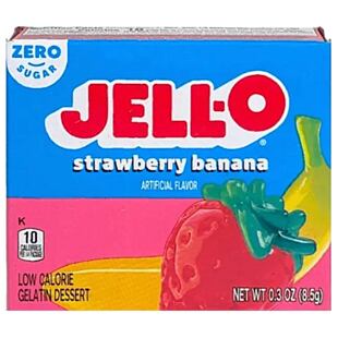 Jell-O zero instantní želatina s příchutí jahod a banánů bez cukru 8,5 g