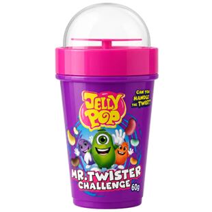 JellyPop Mr. Twister Challenge žvýkací bonbony v kelímku s ruletkou 60 g
