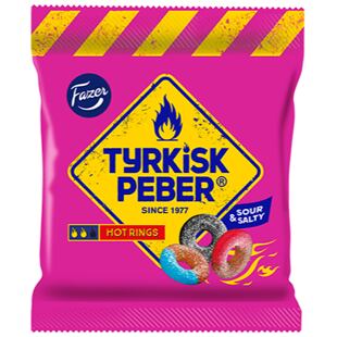 Fazer Tyrkisk Peber Hot Rings pálivé a kyselé lékořicové bonbóny ve tvaru kruhu 150 g