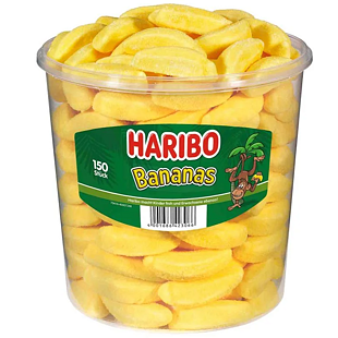 Haribo DE Bananas dóza pěnové bonbóny ve tvaru a s příchutí banánu (150 ks) 1050 g