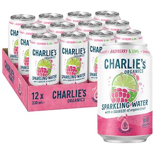 Charlie's Organics sycená pitná voda s malinovou a limetkovou šťávou 330 ml Celé balení 12 ks