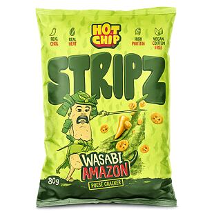 Hot Chip luštěninové stripsy s příchutí wasabi a chilli papričky Amazon Yellow 80 g
