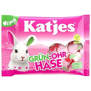 Katjes DE Grün-Ohr Hase Vegan marshmallow bonbóny s příchutí jahoda a rybíz 210 g