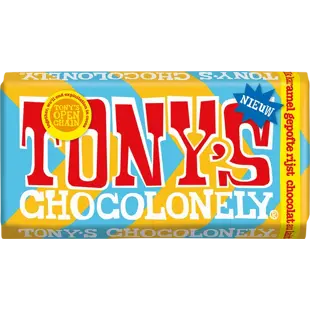 Tony's Chocolonely mléčná čokoláda s kousky pufované rýže a karamelem 180 g