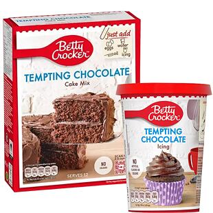 Betty Crocker směs na přípravu čokoládového dortu 425 g + poleva s příchutí čokolády 400 g