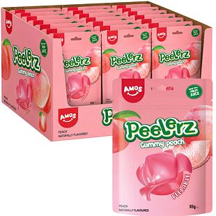 Amos Peelerz želé bonbóny s příchutí broskve 65 g Celé balení 24 ks