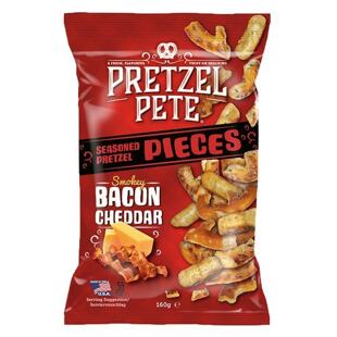 Pretzel Pete lámané preclíky s příchutí uzené slaniny a čedaru 160 g