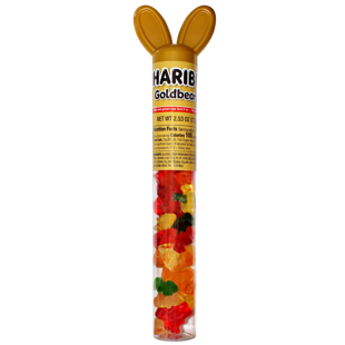 Haribo gummy candies in the shape of teddy bears with fruit flavours in plastic tube 72 g