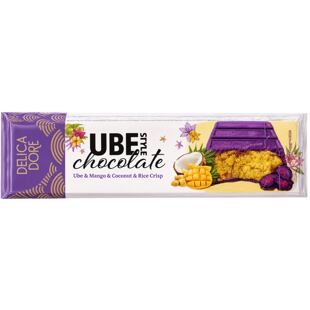 Delica Dore bílá čokoláda s příchutí ube s náplní s  mangem, kokosem a pufovanou rýží 70 g