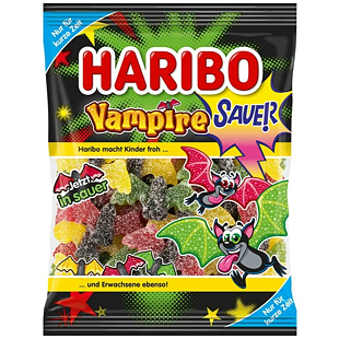 Haribo DE Vampire Sauer Sour Fruit-Flavored Gummies and Licorice Candies, 175 g