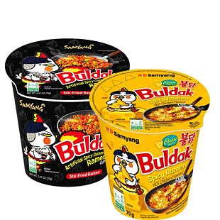 Samyang Buldak těstoviny s kuřecí a sýrovou příchutí + instantní pálivé těstoviny s kuřecí příchutí