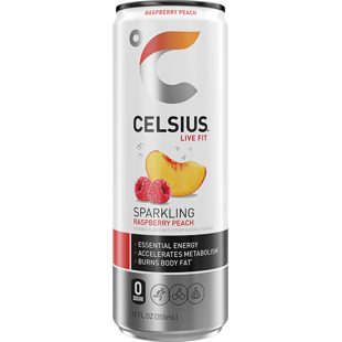 Celsius UK vitaminizovaný energetický nápoj bez cukru s příchutí maliny a broskve 355 ml