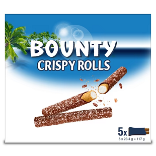 Bounty Crispy Rolls tyčinky s kokosovou náplní a polevou z mléčné čokolády 5 x 23,4 g