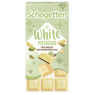 Schogetten DE White Chocolate with Pistachio-Flavored Filling, 100 g