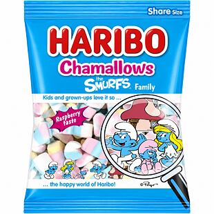 Haribo PL Chamallows Smurfs marshmallow ve tvaru Šmoulů s malinovou příchutí 100 g
