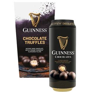 Guinness dark chocolate pralines with a Guinness-flavored filling + dark chocolate pralines