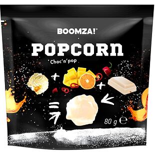 Boomza! karamelizovaný popcorn v polevě s příchutí pikantního manga a bílé čokolády 80 g