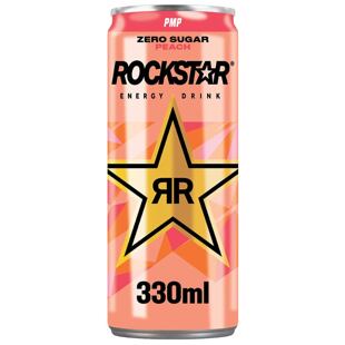 Rockstar UK sycený energetický nápoj s broskvovou příchutí bez cukru 330 ml PM