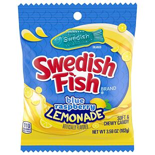 Swedish Fish chewing candy with blue raspberry lemonade flavor 102 g