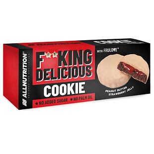 F**KING Delicious Cookie kakaové sušenky s jahodovou náplní v polevě s příchutí arašídů 128 g