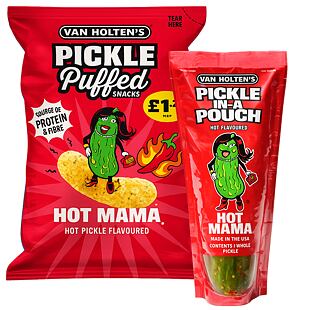 Van Holten's Hot Mama pálivá kyselá okurka 242g + Van Holten's Hot Mama křupky z červené čočky 50 g