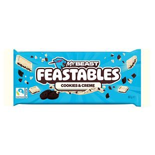 Feastables MrBeast Cookies and Cream Bílá čokoláda s krémovou kakaovou náplní a kousky sušenek 60 g