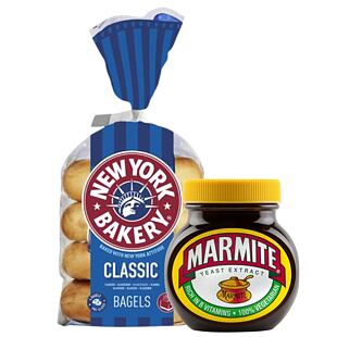 Marmite pomazánka z kvasnicového extraktu 250 g + New York Bakery Classic pšeničné bagely 4 x 75 g