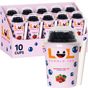 LOL Bubble Tea malinový čaj s borůvkovými kuličkami 275 ml Celé balení 10 ks