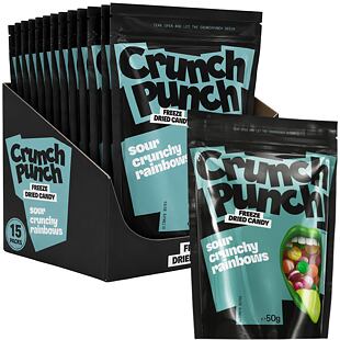 Crunch Punch Sour Crunchy Rainbows mrazem sušené bonbóny 50 g Celé balení 15 ks