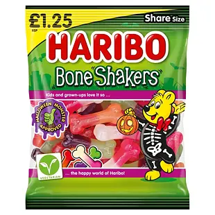 Haribo Bone Shakers žvýkací bonbony s ovocnými příchutěmi ve tvaru kostí 140 g PM