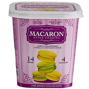 Becky's makronky s krémovou náplní s příchutí matcha, vanilka, jahoda a citron 88 g
