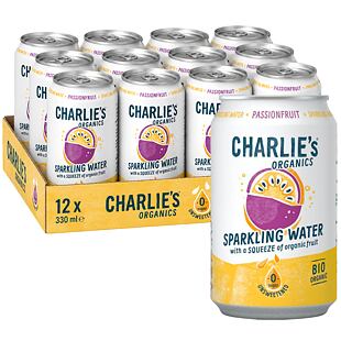Charlie's Organics sycená pitná voda s mučenkovou šťávou 330 ml Celé balení 12 ks