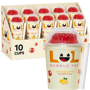 LOL Bubble Tea černý citronový čaj s jahodovými kuličkami 275 ml Celé balení 10 ks