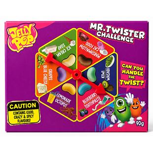 JellyPop Mr. Twister Challenge žvýkací bonbony v krabičce s ruletkou 90 g