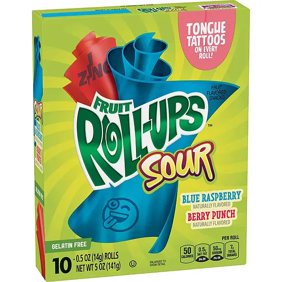 Fruit Roll-Ups Sour měkké pásky s příchutí modré maliny a lesního ovoce 141 g