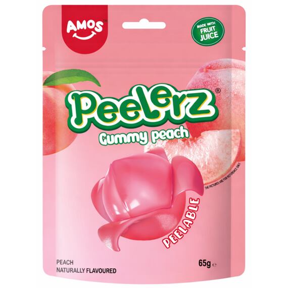 Amos Peelerz želé bonbóny s příchutí broskve 65 g Celé balení 24 ks