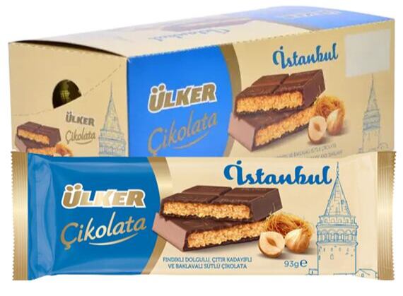 Ülker Istanbul mléčná čokoláda s lískooříškovou náplní s kadayif a baklavou 93 g Celé balení 6 ks