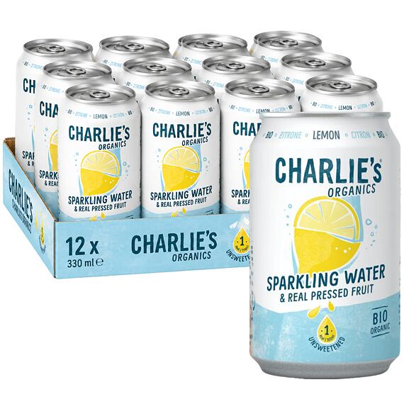 Charlie's Organics sycená pitná voda s citronovou šťávou 330 ml Celé balení 12 ks