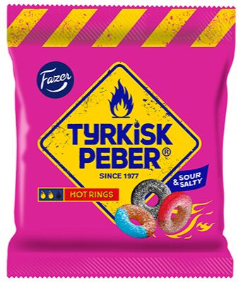 Fazer Tyrkisk Peber Hot Rings pálivé a kyselé lékořicové bonbóny ve tvaru kruhu 150 g