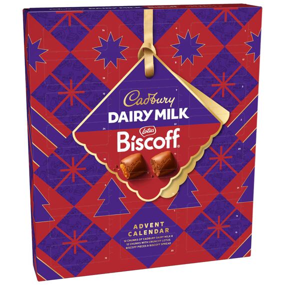 Cadbury adventní kalendář s mléčnou čokoládou se sušenkovou náplní Lotus Biscoff 236 g