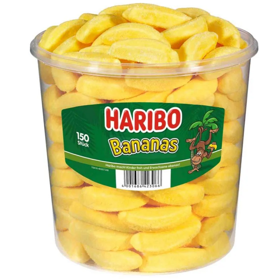 Haribo DE Bananas Jar of Banana-Shaped and Banana-Flavored Marshmallows (150 pieces) 1050 g