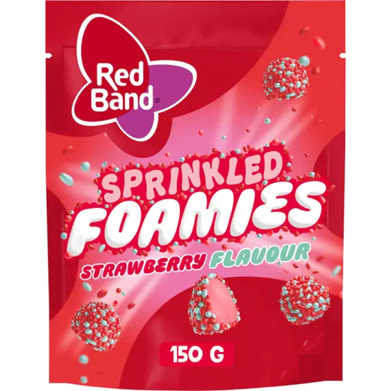 Red Band pěnové bonbonky v cukrové skořápce s příchutí jahody 150 g