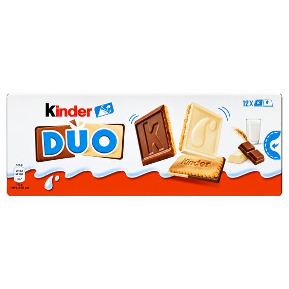 Kinder EU DUO máslové sušenky s jemnou mléčnou a bílou čokoládou 12 ks 150 g