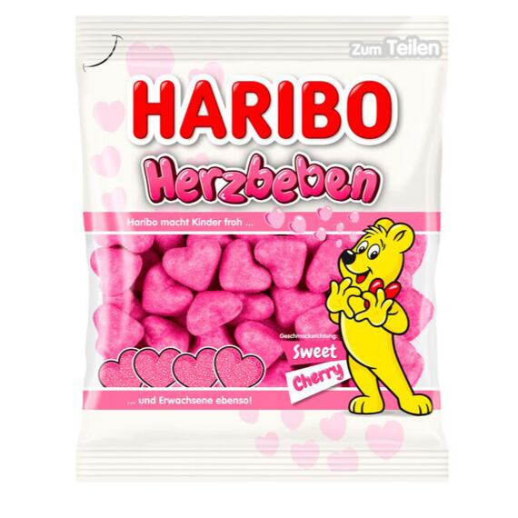 Haribo Herzbeben pěnové bonbony s třešňovou příchutí 160 g