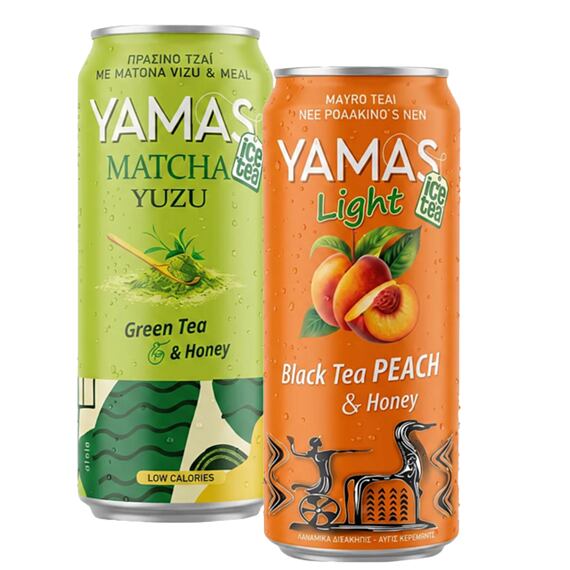 Yamas GR Light černý čaj s příchutí broskve a medu + Yamas GR matcha čaj s příchutí yuzu