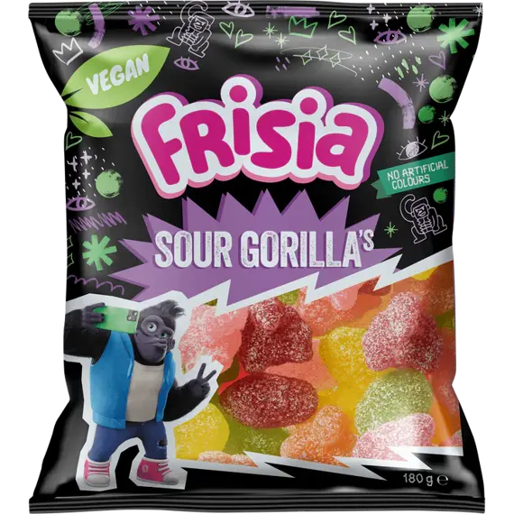 Frisia Gorilla Sour Chewy Candies with Fruit Flavors, 180 g