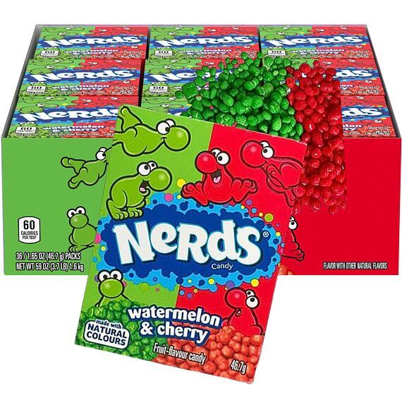 Nerds bonbonky s příchutí vodního melounu a třešně 46,7 g Celé balení 36 ks