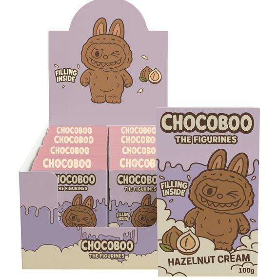 Chocoboo figurka z ml. čokolády s praskaj. kuličkami s lískooříškovým krémem 100g Celé balení 12 ks