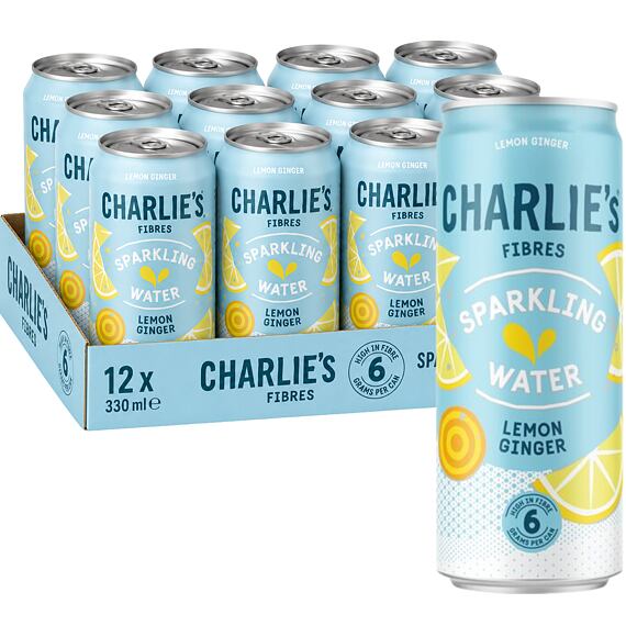 Charlie's Fibres sycená pitná voda s příchutí citronu a zázvoru s vlákninou 330 ml Celé balení 12 ks