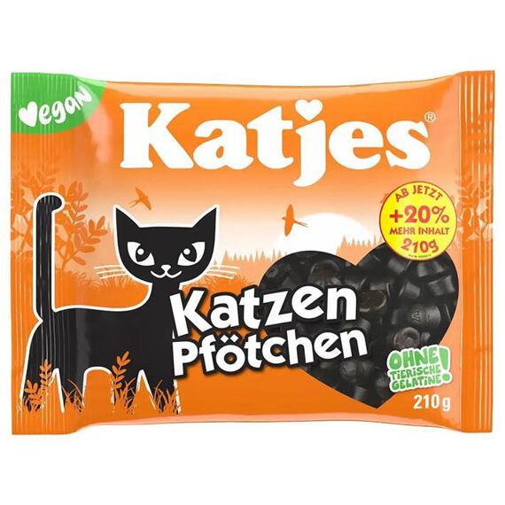 Katjes DE Katzen Pfötchen Vegan lékořicové bonbóny ve tvaru kočičích pacek 210 g